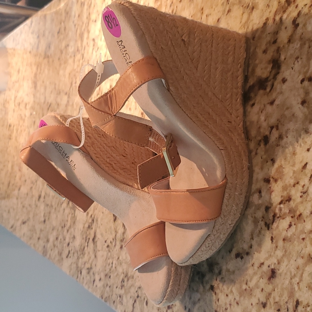 MICHAEL KORS Wedge Strap Espidrille Heels Size 8.5, Tan